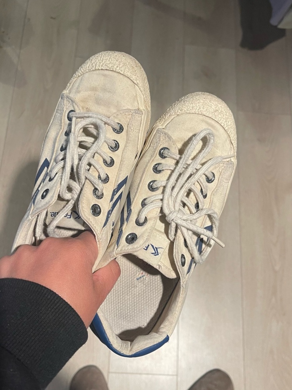 White Canvas Sneakers with Navy Accents
